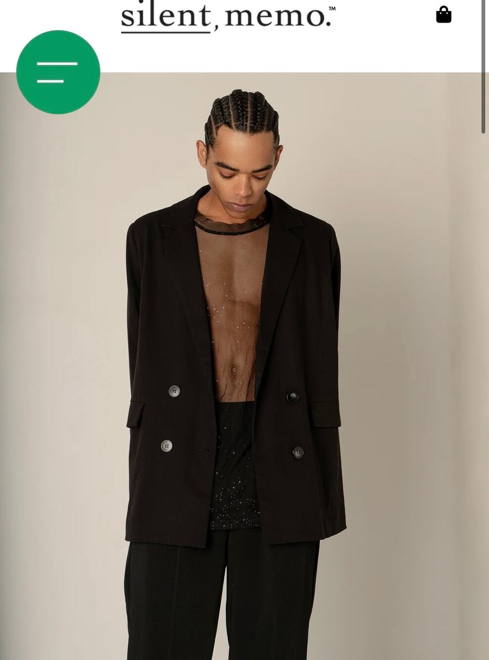 silent memo Black Obsidian Double Breasted Blazer Size M